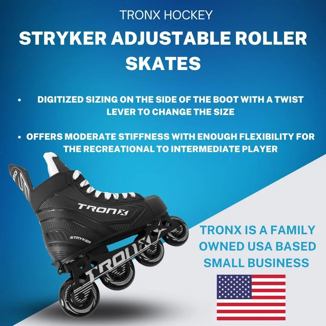 TronX Stryker Adjustable Senior Intermediate Junior Youth Roller Inline Hockey Skates, New for 2024
