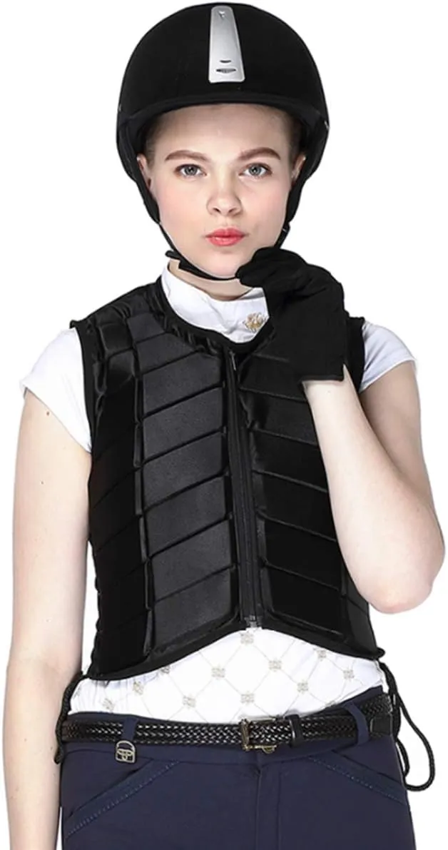 UNISTRENGH Equestrian Vest Professional Safety EVA Padded Horse Riding Vest Unisex Black Zipper Protector Gear Waistcoat