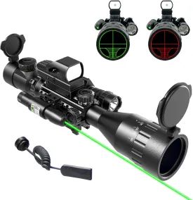 UUQ 4-12&16X50 AO Rifle Scope Red/Green Illuminated Range Finder Reticle W/Green Laser - Holographic Reflex Red Dot Sight - 5 Brightness Modes Flashlight