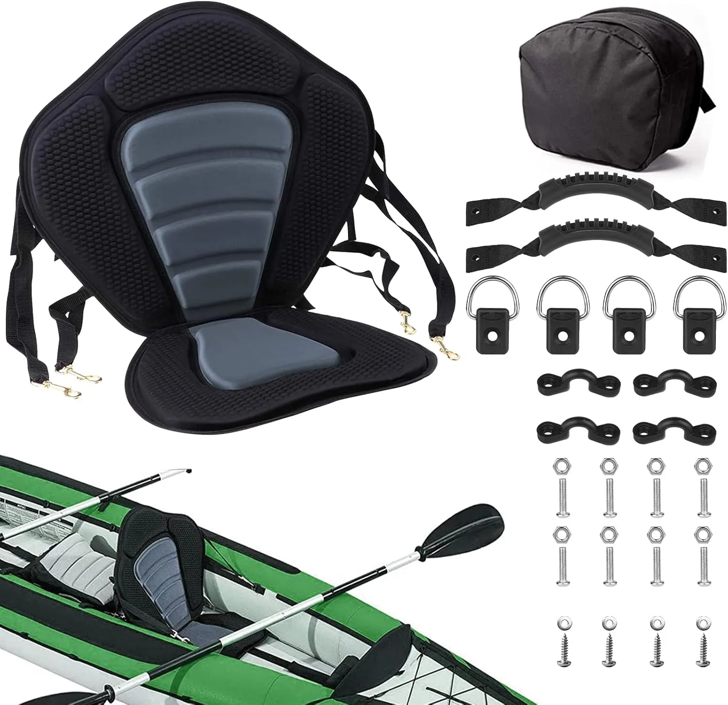 Vashly Kayak Seat, Detachable Universal Paddle Board Seat for Kayak, Canoe Seats with Detachable Storage Bag, Kayak Seat Cushion for Kayaking Canoeing Rafting Fishing(Gray)