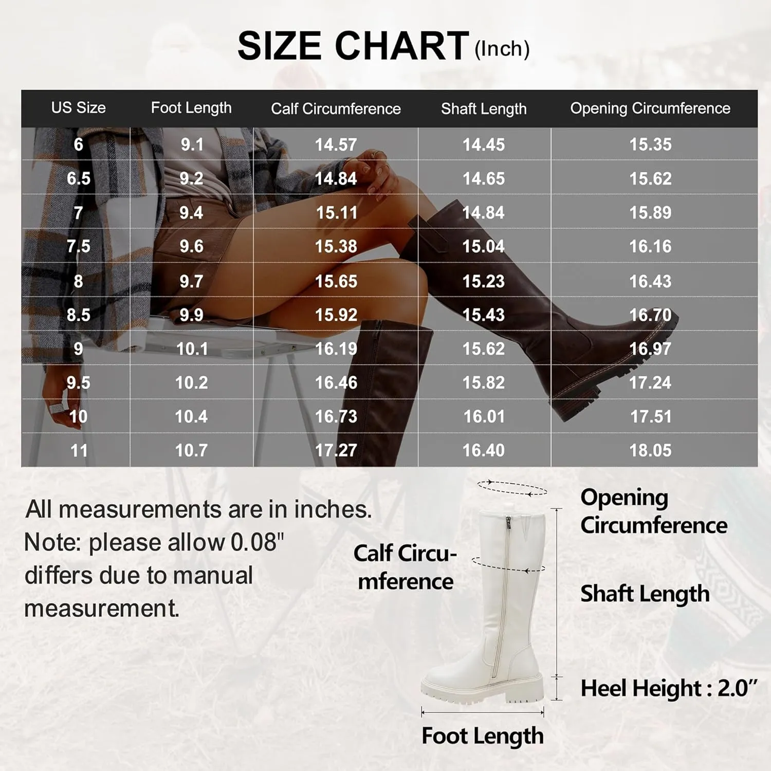 Vepose Womens 9658 Knee High Boots Low Heel, Platform Tall Boots with Side Zipper for Ladies