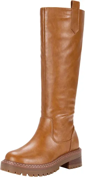 Vepose Womens 9658 Knee High Boots Low Heel, Platform Tall Boots with Side Zipper for Ladies