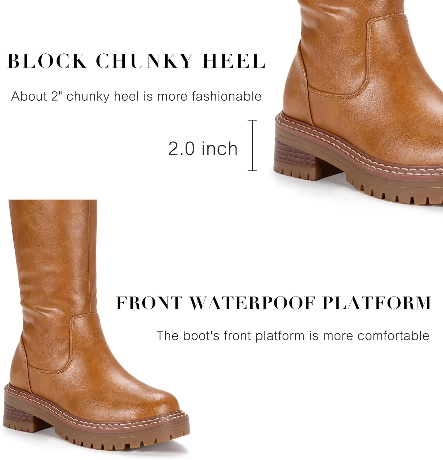 Vepose Womens 9658 Knee High Boots Low Heel, Platform Tall Boots with Side Zipper for Ladies