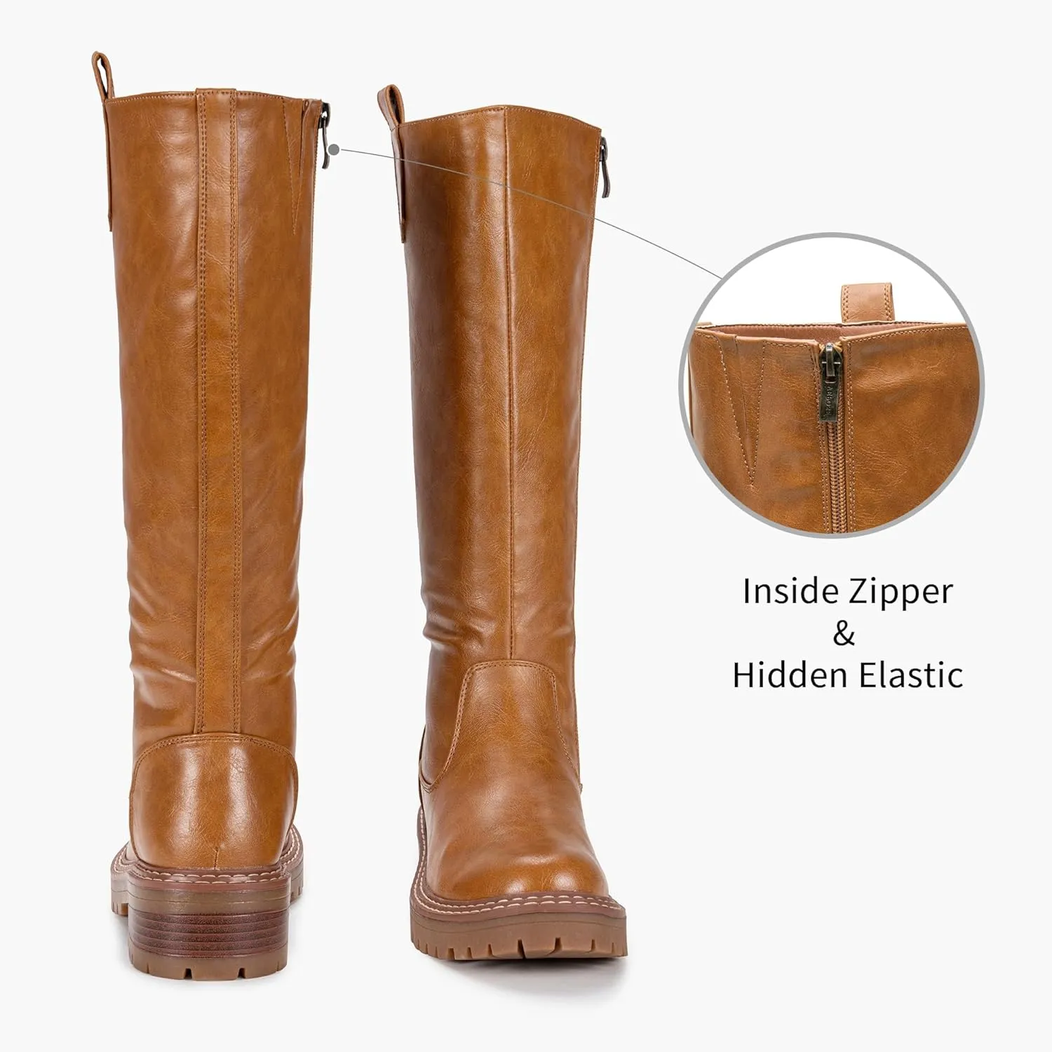Vepose Womens 9658 Knee High Boots Low Heel, Platform Tall Boots with Side Zipper for Ladies