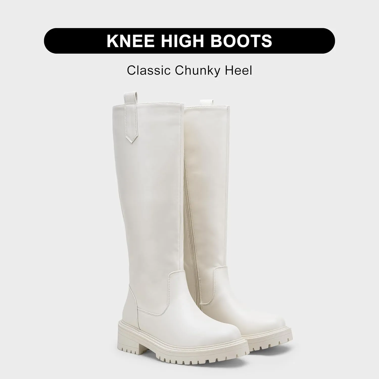 Vepose Womens 9658 Knee High Boots Low Heel, Platform Tall Boots with Side Zipper for Ladies