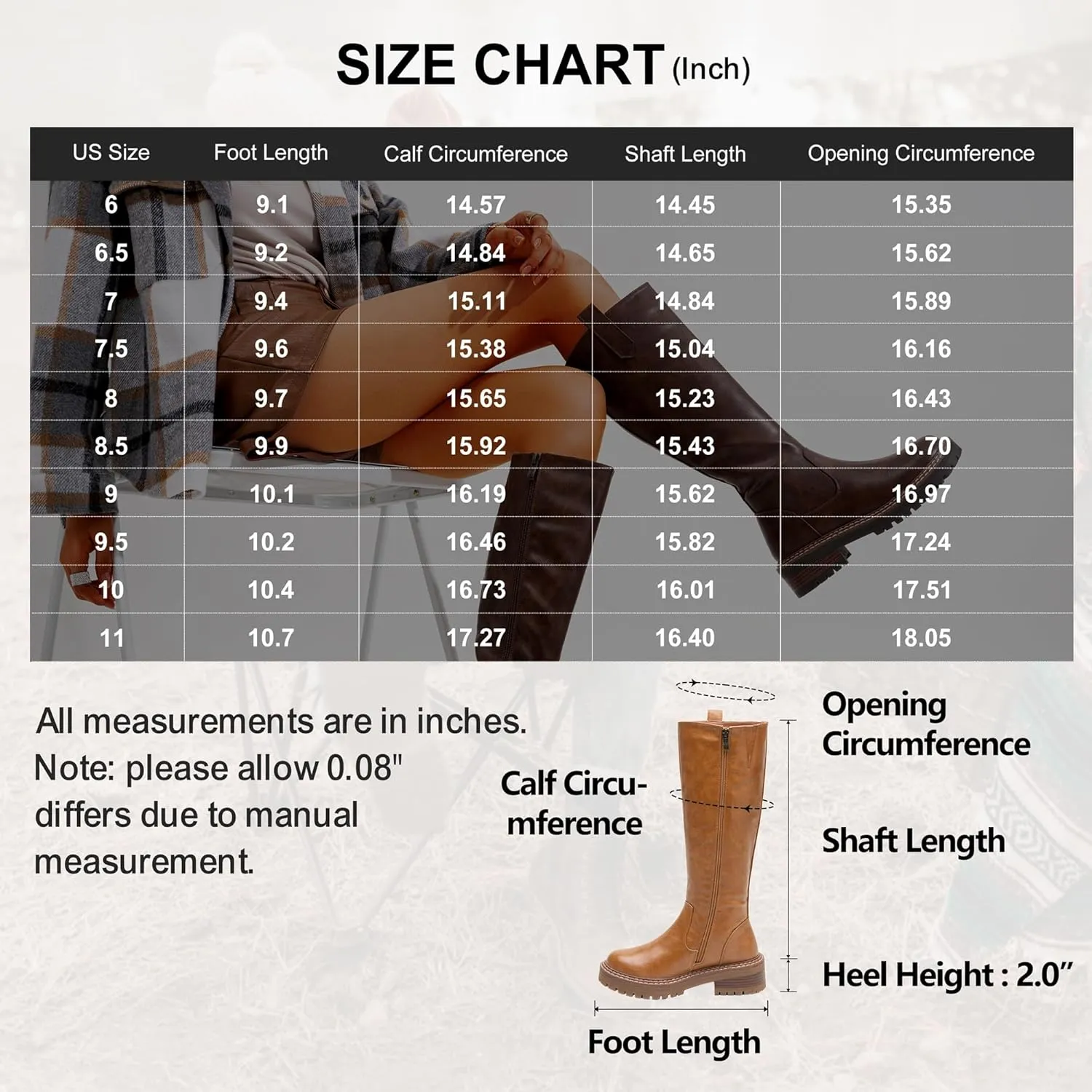 Vepose Womens 9658 Knee High Boots Low Heel, Platform Tall Boots with Side Zipper for Ladies