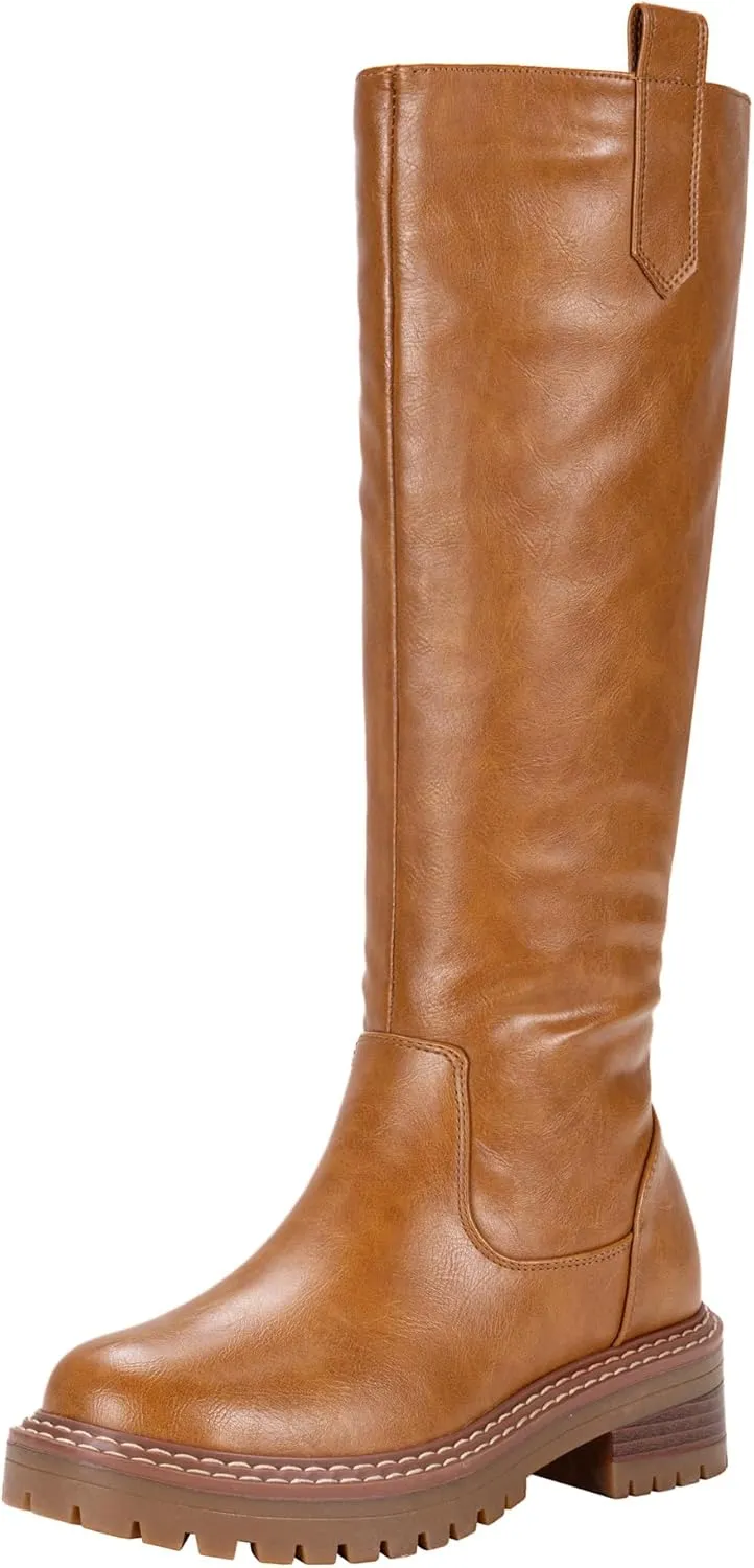 Vepose Womens 9658 Knee High Boots Low Heel, Platform Tall Boots with Side Zipper for Ladies