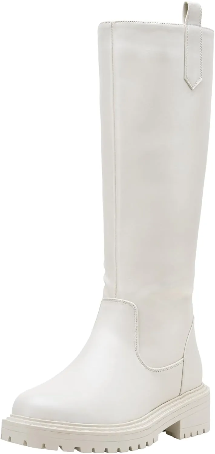 Vepose Womens 9658 Knee High Boots Low Heel, Platform Tall Boots with Side Zipper for Ladies