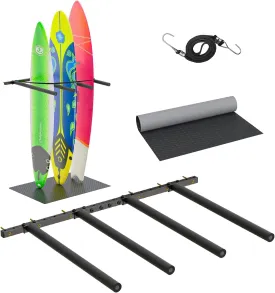 Vertical Surfboard Rack for Wall, Surfboard Wall Mount with Bungee Cord and Rubber Mat, 4/6 Arms Metal Garage Surfboard Stand Wall Decor for Surf Board, SUP Paddle Board, Wakeboard, Snowboard