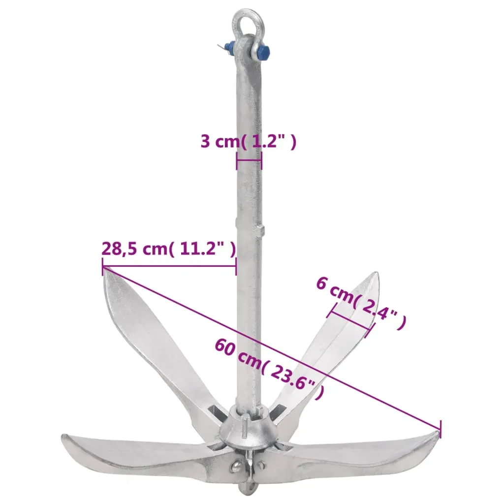 vidaXL Folding Anchor Silver 10 kg Malleable Iron