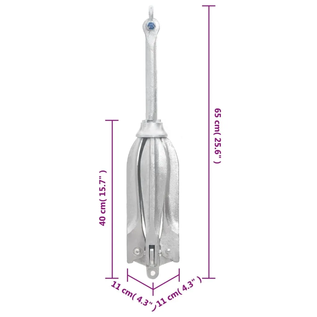 vidaXL Folding Anchor Silver 10 kg Malleable Iron