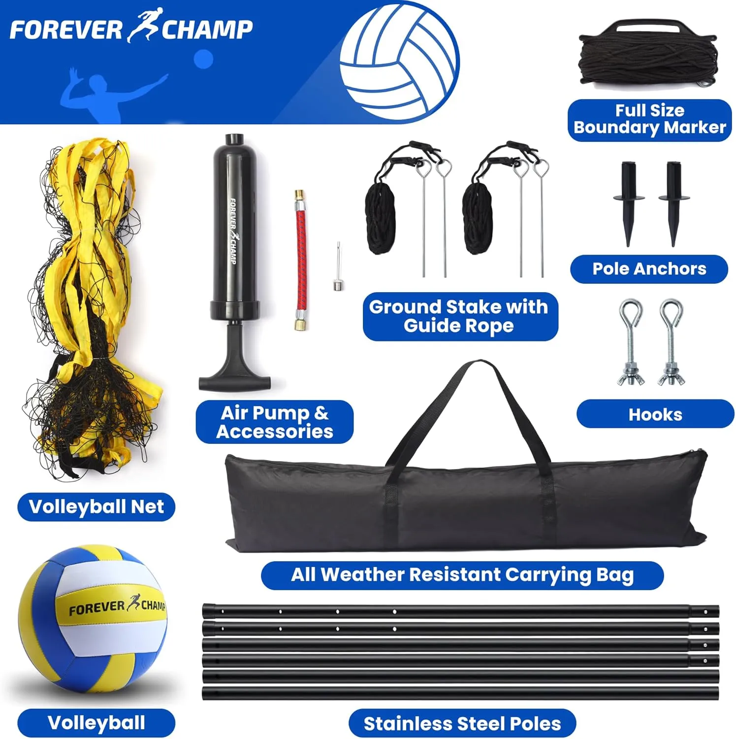 Volleyball Net Outdoor - Includes 32x3 Feet Regulation Size Net - Volleyball Net for Backyard, Beach, or Pool