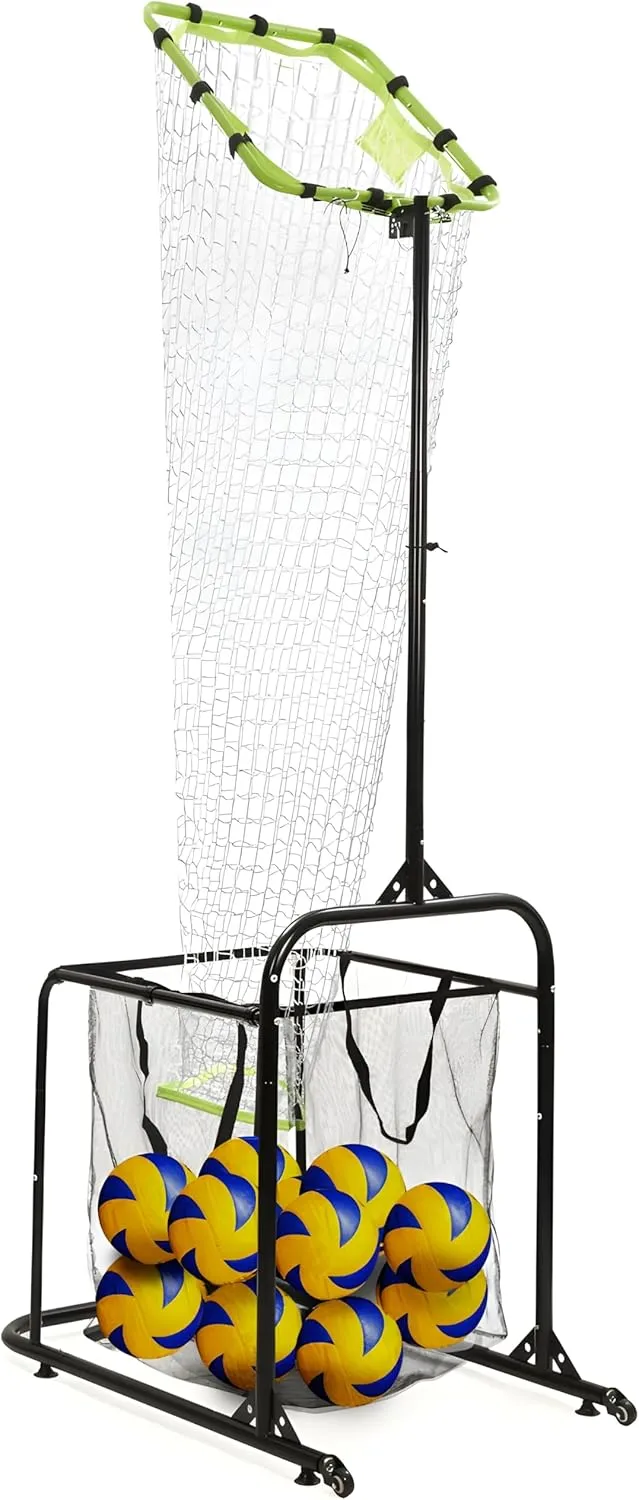 Volleyball Setter Training Equipment Volleyball Setting Trainer Setter Net with 2 Target Hoop Size 5 Angle and Height Adjustments Ball Collection Bag