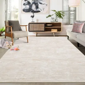 Washable Rug 10x13 for Living Room Modern Abstract Area Rug Non-Slip Large Contemporary Bedroom Rug Stain Resistant Aesthetic Accent Floor Carpet Foldable Solid Rug for Home Office, Beige