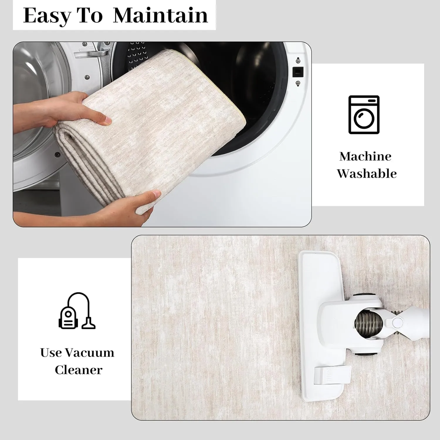 Washable Rug 10x13 for Living Room Modern Abstract Area Rug Non-Slip Large Contemporary Bedroom Rug Stain Resistant Aesthetic Accent Floor Carpet Foldable Solid Rug for Home Office, Beige