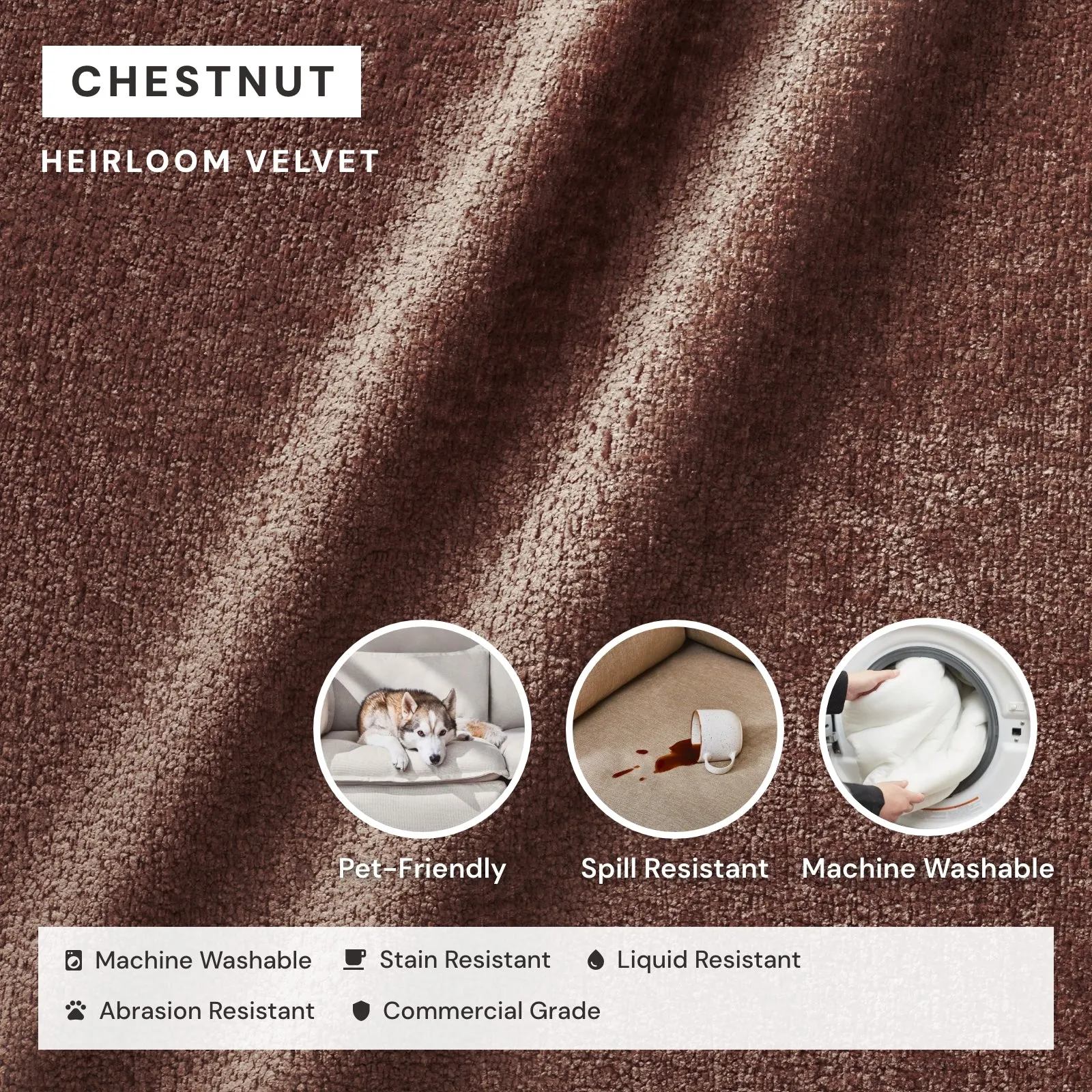 Washable Upholstered Dining Chair | 15” Back Height in Chestnut