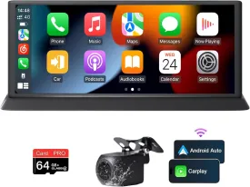 Wireless Carplay Screen for Car - Compatible with Portable Apple CarPlay & Android Auto, Car Play Screen with Backup Camera, Blue-Tooth, GPS Navigation, Mirror Link, Fits All Vehicles (11.3)