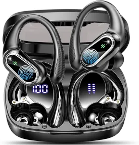 Wireless Earbuds Bluetooth Headphones, Bluetooth Earbuds Stereo Deep Bass, 50hrs Playtime Over Ear Buds and Noise Canceling Mic, Digital Display, IPX7 Waterproof Earphone for Sports/Workout/Running