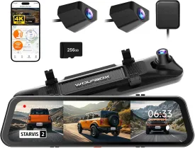 WOLFBOX G900 Tripro Bumper Version 3 Channel 4K Mirror Dash Cam, STARVIS 2 IMX678 Night Vision, 4K 2.5K 1080P Front and Rear Bumper Dash Cam, 5.8GHz WiFi, Voice Control, Includes 256GB Card & GPS