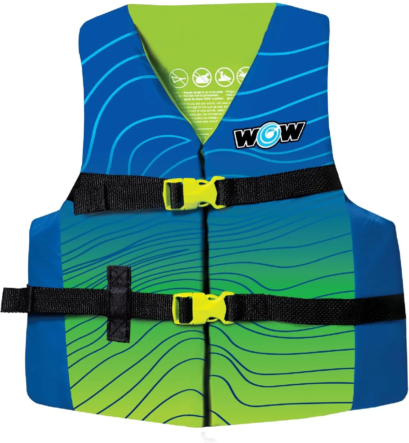 WOW Sports VIS-Wave Nylon Kids Life Jacket for Swimming Pools, Fishing, Lakes, & Oceans, Personal Flotation Device (PFD)