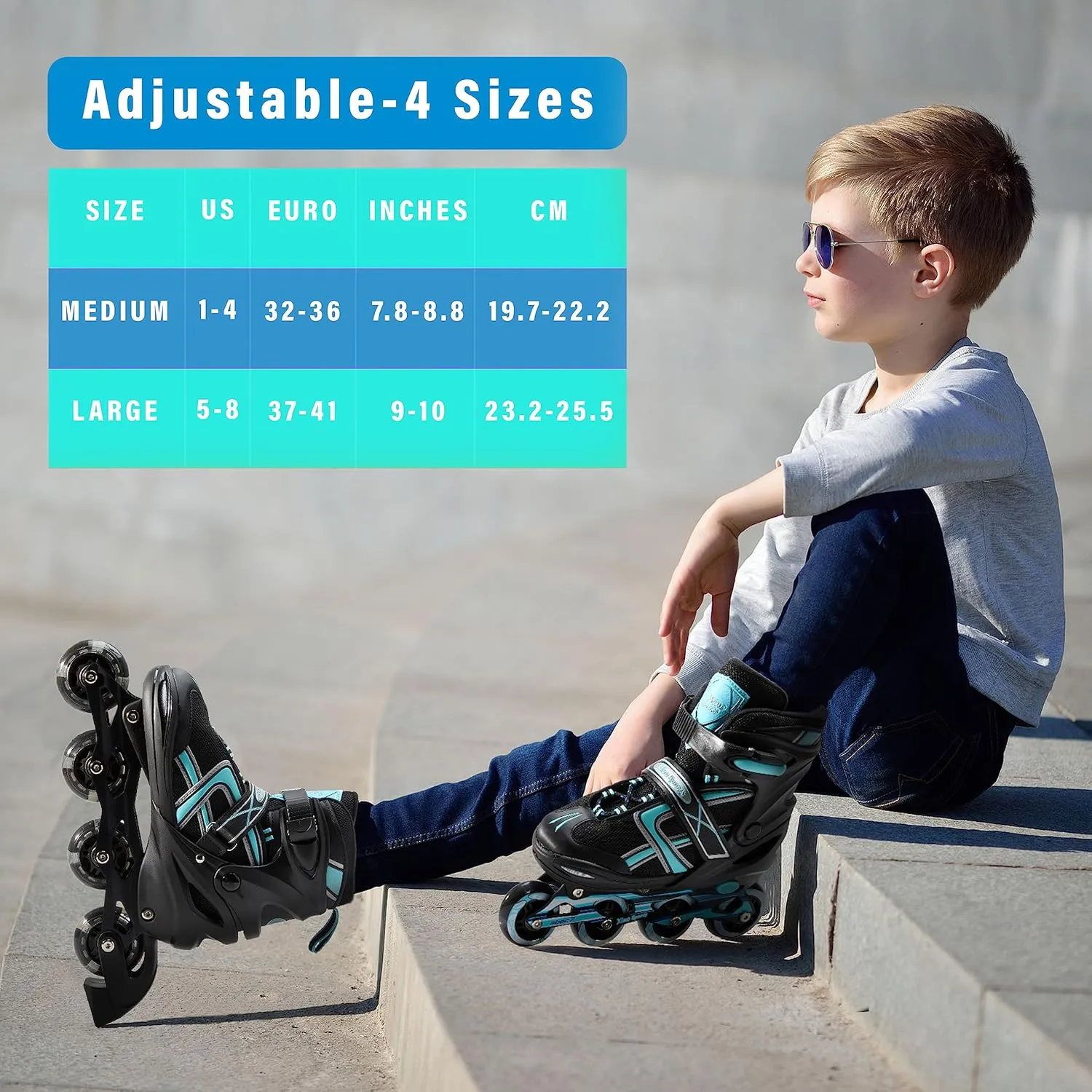 Xino Sports Kids Inline Skates for Girls & Boys - Adjustable Skates with LED Illuminating Light Up Wheels - Youth Skates for Indoors & Outdoors