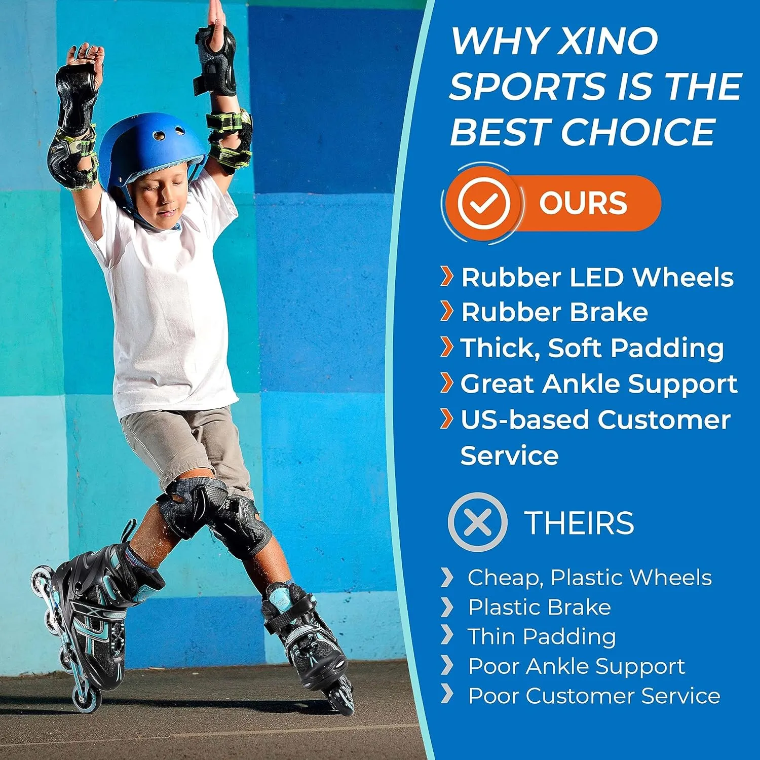Xino Sports Kids Inline Skates for Girls & Boys - Adjustable Skates with LED Illuminating Light Up Wheels - Youth Skates for Indoors & Outdoors