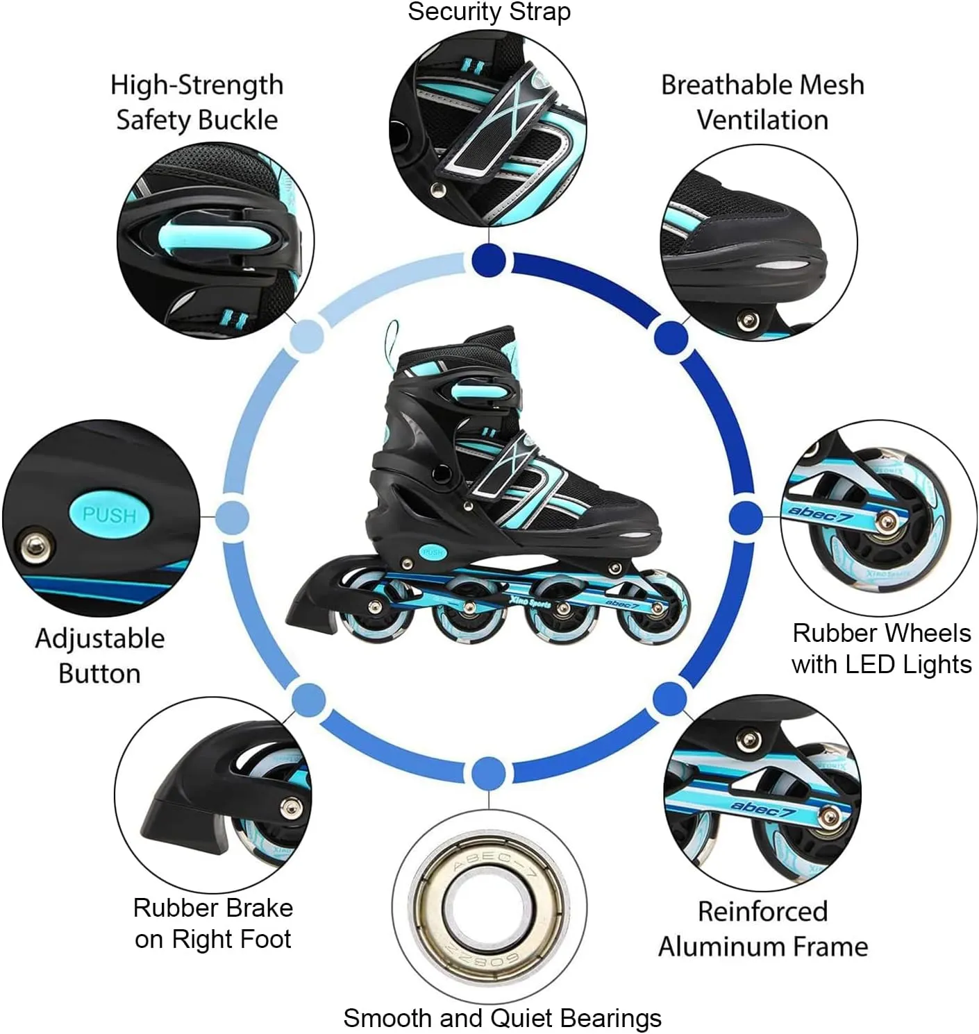 Xino Sports Kids Inline Skates for Girls & Boys - Adjustable Skates with LED Illuminating Light Up Wheels - Youth Skates for Indoors & Outdoors