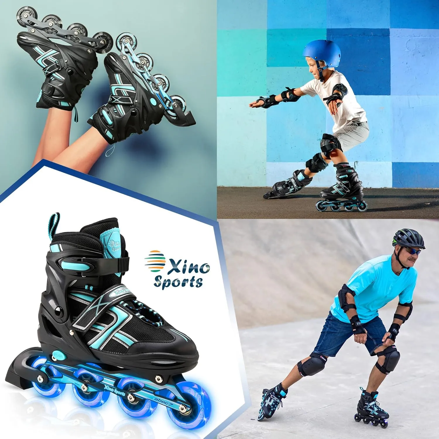 Xino Sports Kids Inline Skates for Girls & Boys - Adjustable Skates with LED Illuminating Light Up Wheels - Youth Skates for Indoors & Outdoors