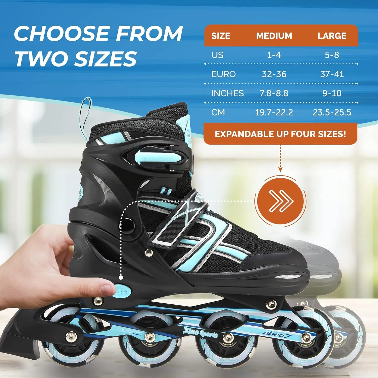 Xino Sports Kids Inline Skates for Girls & Boys - Adjustable Skates with LED Illuminating Light Up Wheels - Youth Skates for Indoors & Outdoors