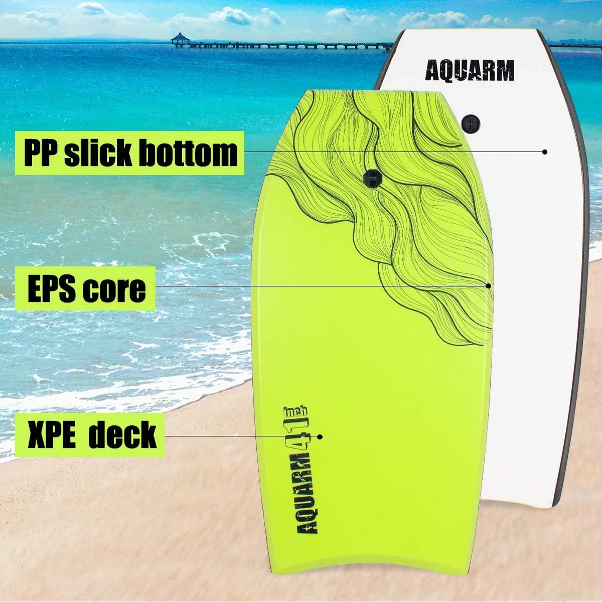 XPE Bodyboard 33-inch/36-inch/41-inch Bodyboarding with Premium Wrist Leash and Fin Tethers, Super Lightweight & Slick Bottom Perfect Surfing for Kids Teens and Adults