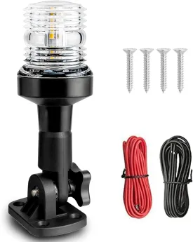 Young Marine Boat Anchor Light 3-Nautical Mile White LED Fold Down Stern Light for Pontoon and Fishing Boat All Round 360 White LED 12-24V (6" Foldable)