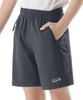 Youth Kids Athletic Shorts Quick Dry Lightweight Beathable Comfy Zipper Running Soccer Size 5-16 Outdoor Active Gym Workout