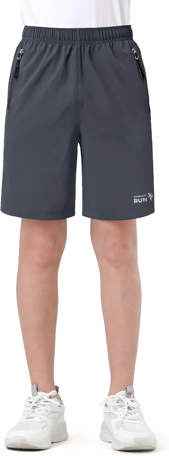 Youth Kids Athletic Shorts Quick Dry Lightweight Beathable Comfy Zipper Running Soccer Size 5-16 Outdoor Active Gym Workout