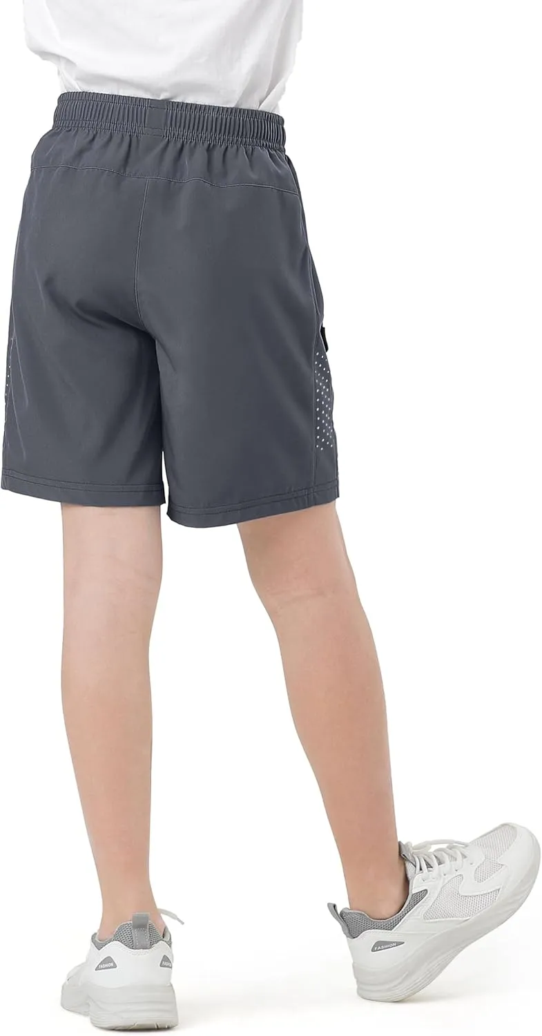 Youth Kids Athletic Shorts Quick Dry Lightweight Beathable Comfy Zipper Running Soccer Size 5-16 Outdoor Active Gym Workout