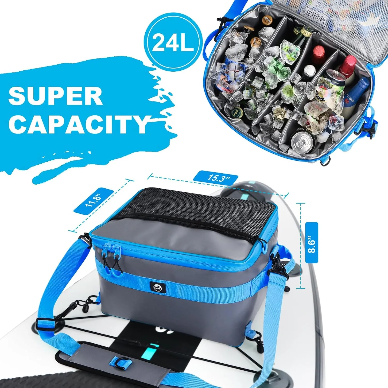 YVLEEN Waterproof Paddle Board Cooler, SUP Cooler Durable PVC Material Paddle Board Deck Bag with Mesh Top Pocket, Adjustable Straps, Super Capacity for Stand-Up Paddleboard and Kayak Accessories
