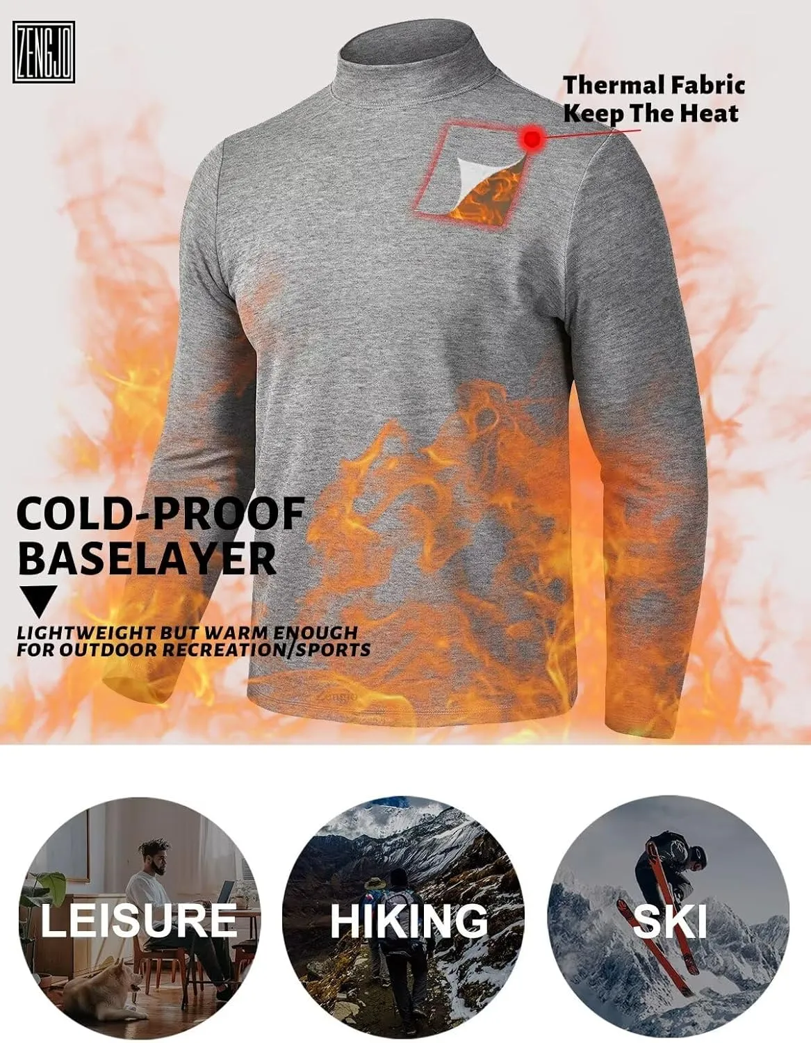 Zengjo Mock Turtleneck Thermal Undershirt Mens Long Sleeve Baselayer Shirts