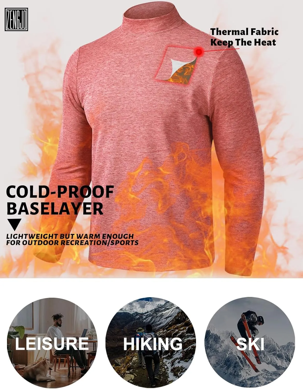 Zengjo Mock Turtleneck Thermal Undershirt Mens Long Sleeve Baselayer Shirts