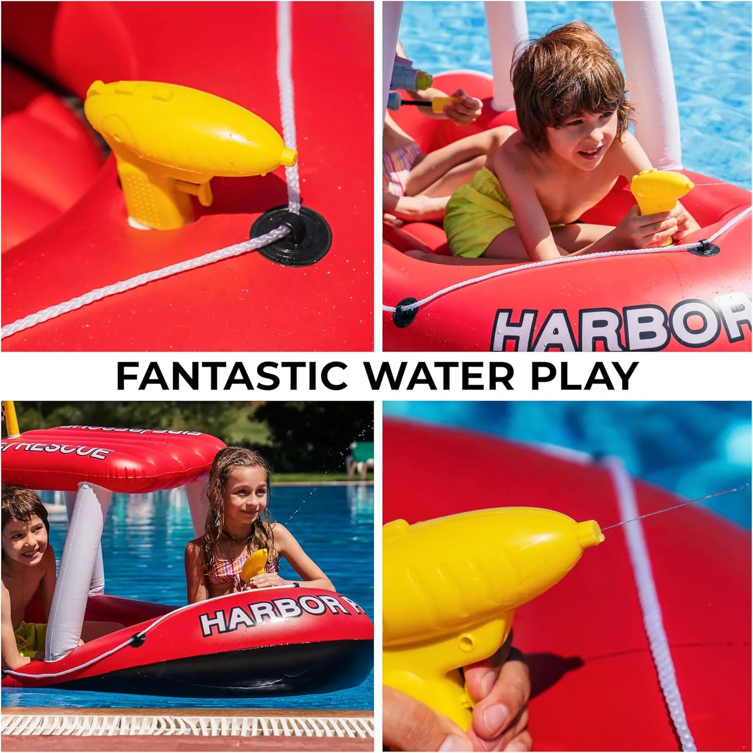Zone Tech Inflatable Patrol Boat Pool Float and Harbor Master Boat Pool Float Ride On Fun Water Toy Squirter