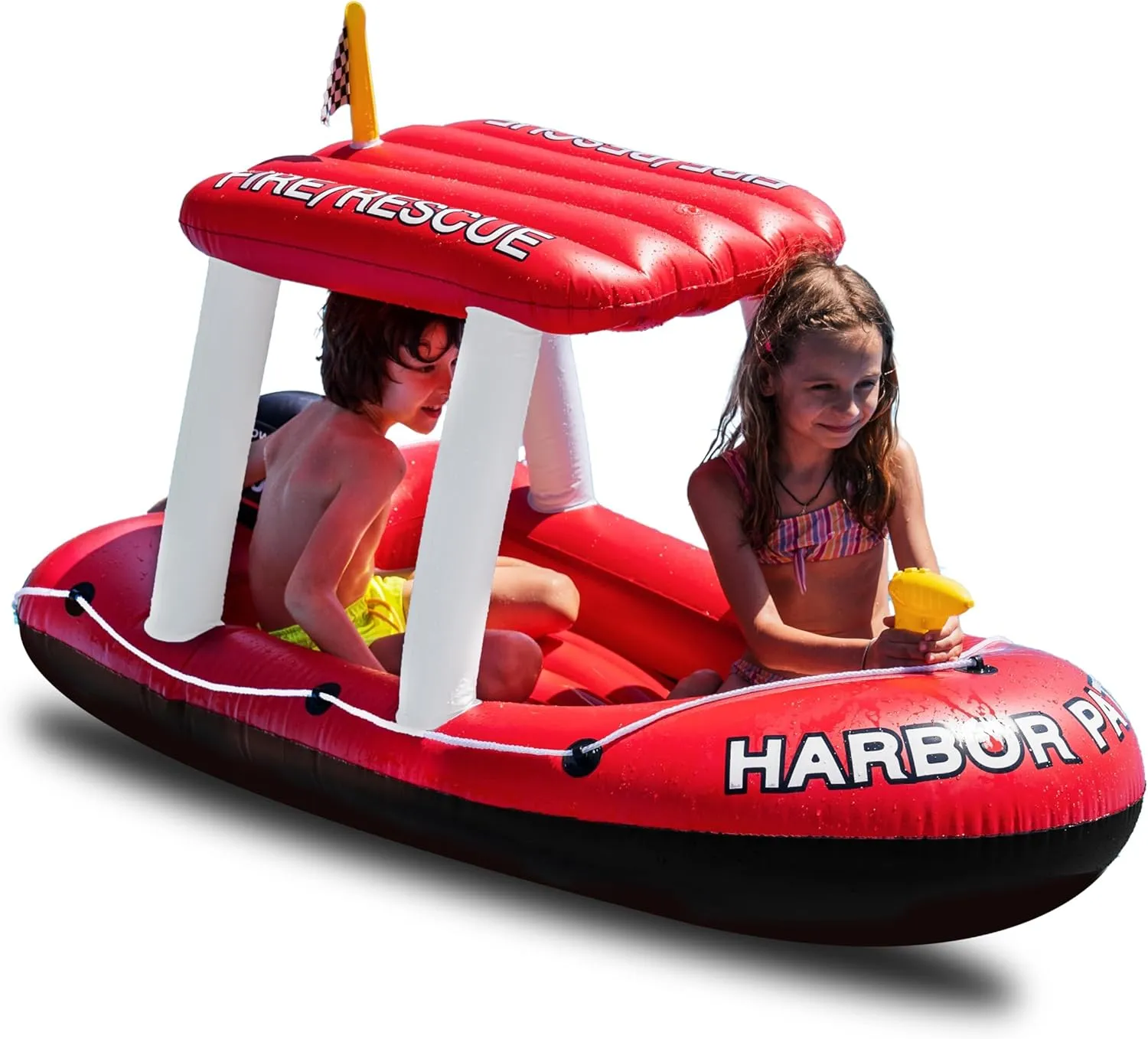 Zone Tech Inflatable Patrol Boat Pool Float and Harbor Master Boat Pool Float Ride On Fun Water Toy Squirter