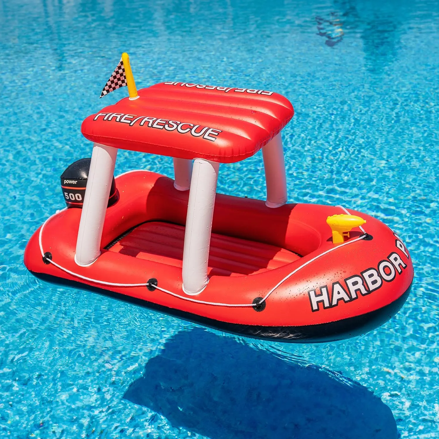 Zone Tech Inflatable Patrol Boat Pool Float and Harbor Master Boat Pool Float Ride On Fun Water Toy Squirter