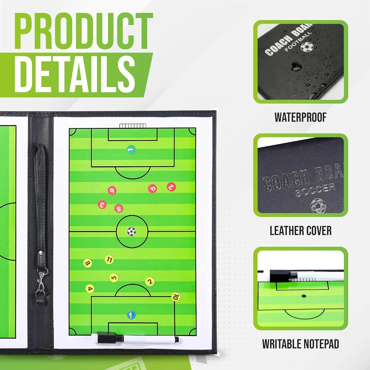 ZPU Dry Erase Coaching Board, Magnetic Coaches Clipboards, Portable Foldable Tactics Board with Dry Erase Marker Pen and Magnets  Basketball, Football, Soccer, Hockey