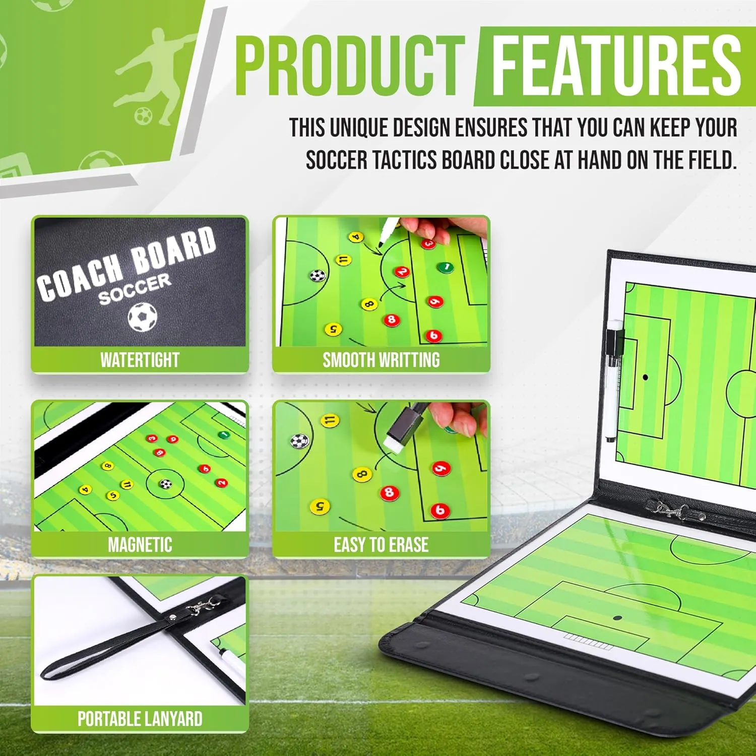 ZPU Dry Erase Coaching Board, Magnetic Coaches Clipboards, Portable Foldable Tactics Board with Dry Erase Marker Pen and Magnets  Basketball, Football, Soccer, Hockey