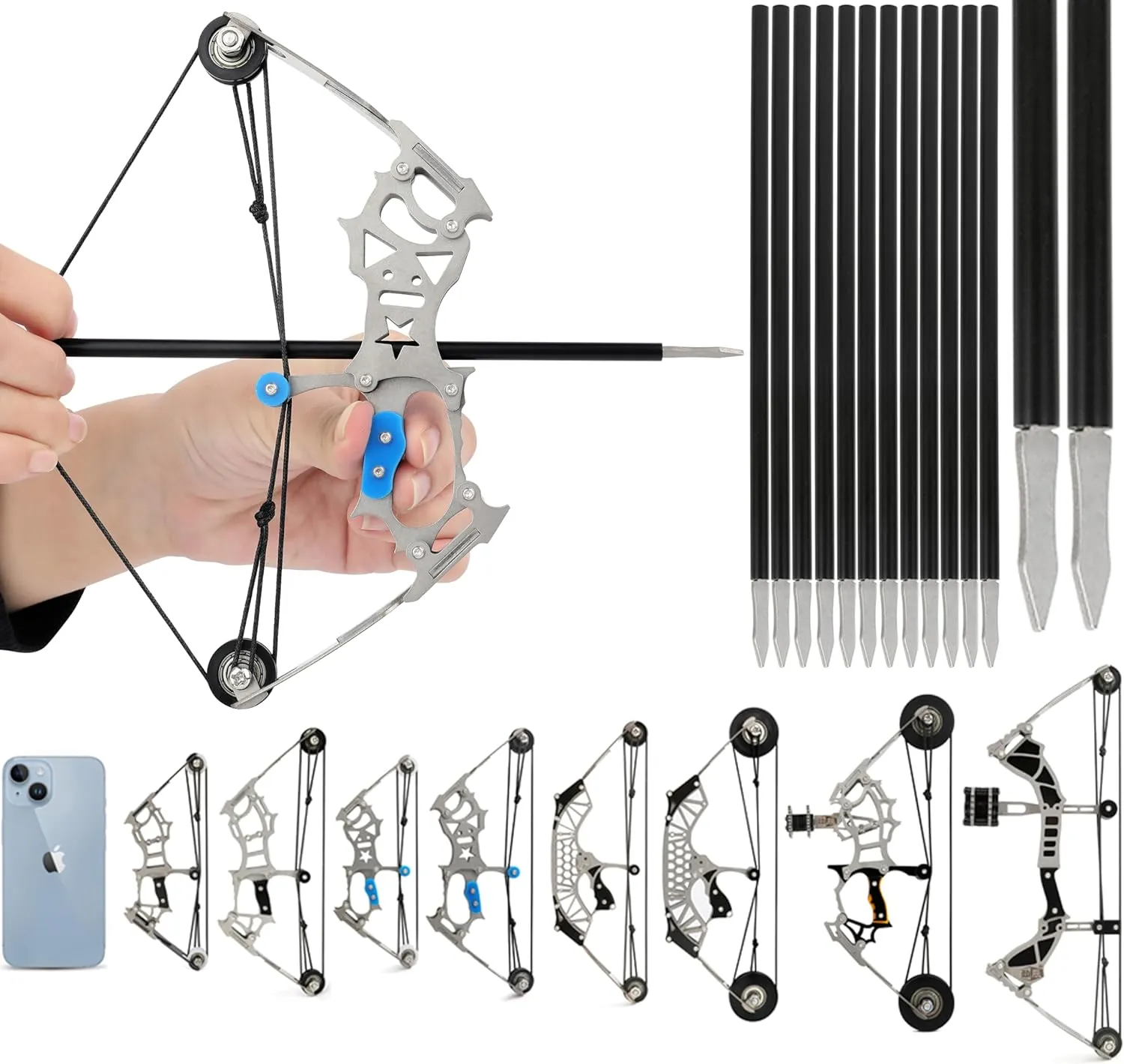 ZSHJGJR 6"/7.4"/7.9"/8.6"/8.8"/9.5"/11"/16" Archery Compound Bow and Arrow Set Training Bow RH/LH for Outdoor Sports Hunting Shooting Cool Stuff Archery Entertainment Fun Gift