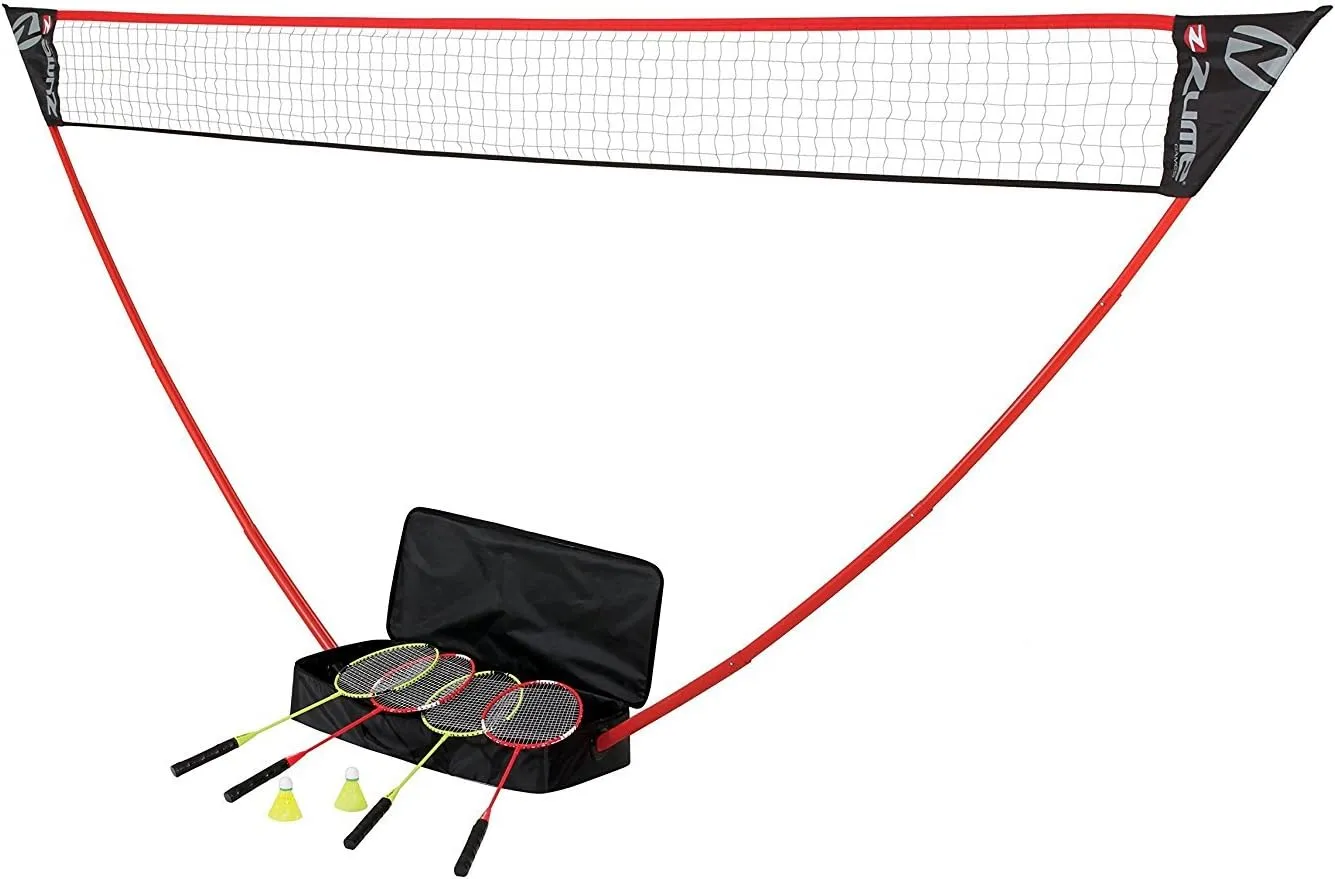 Zume Games Portable Badminton Set with Freestanding Base - Sets Up on Any Surface in Seconds - No Tools or Stakes Required